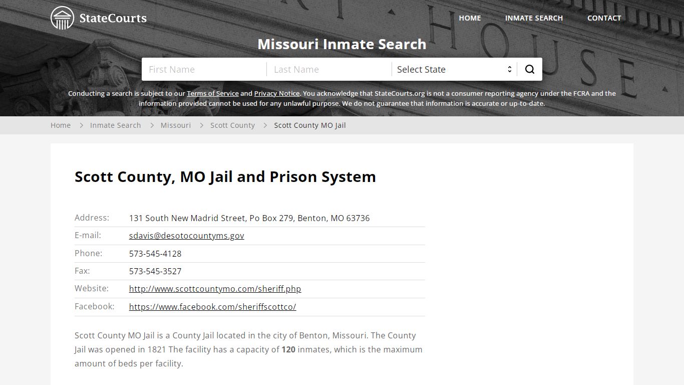 Scott County MO Jail Inmate Records Search, Missouri - StateCourts