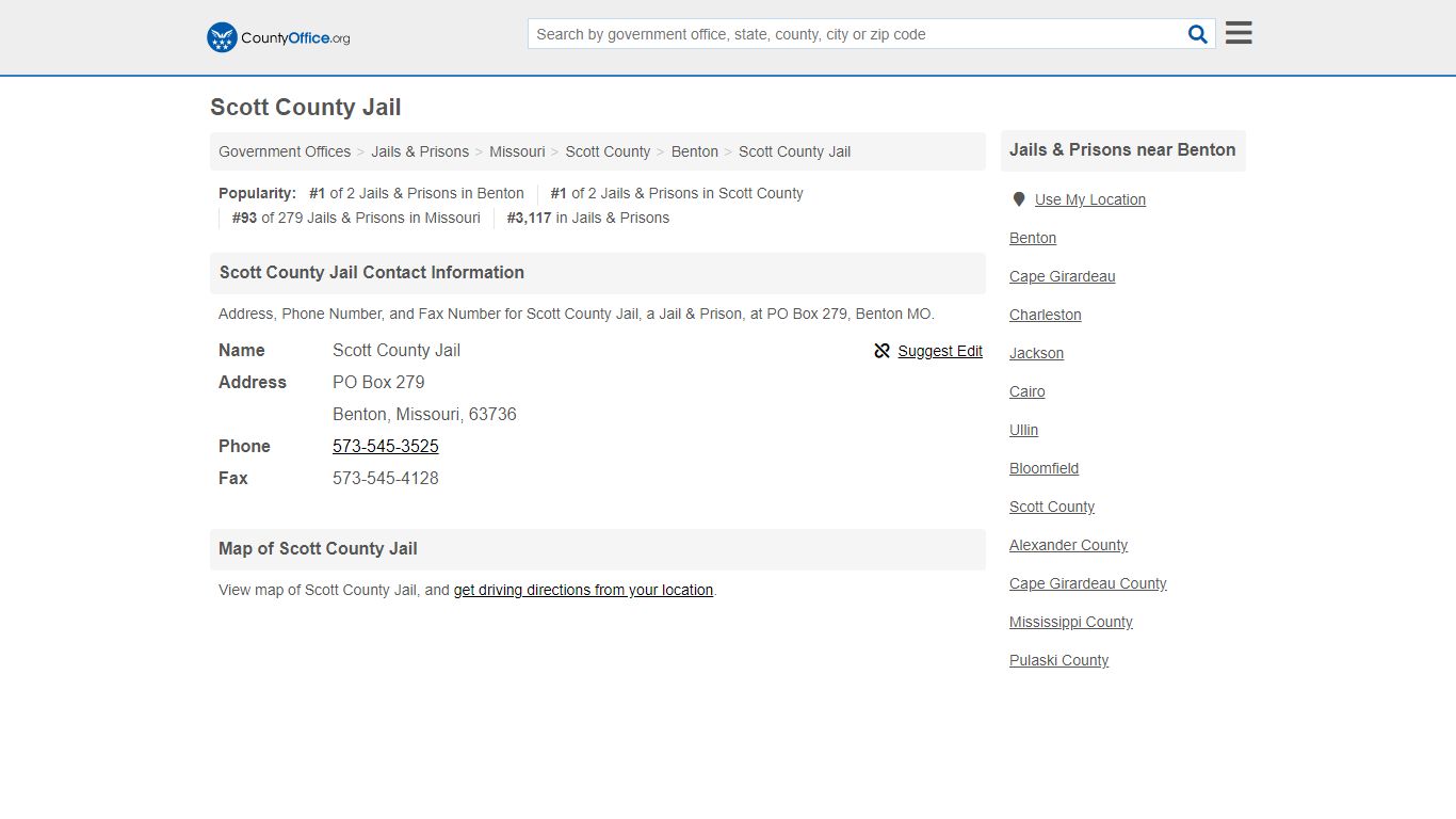 Scott County Jail - Benton, MO (Address, Phone, and Fax)