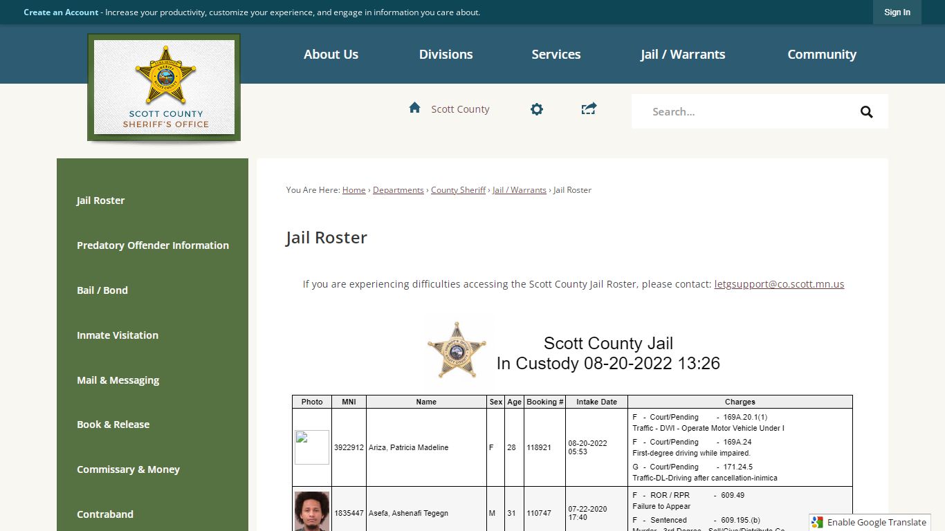 Jail Roster | Scott County, MN